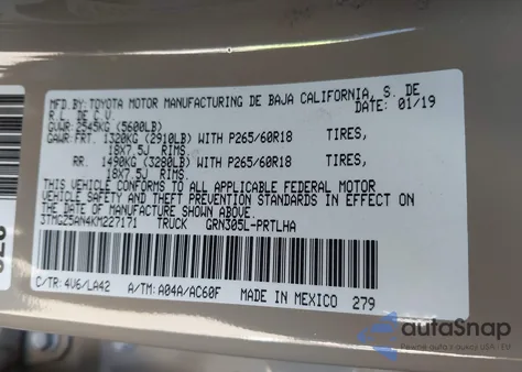 2019 Toyota Tacoma Limited z USA, uszkodzony, nr VIN 3TMGZ5AN4KM227171